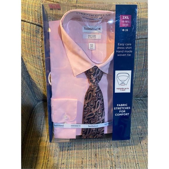 Saddlebred NIB Pink Button-Down Easy Care Shirt w/Tie, Men’s Size 2XL, MSRP $75 - Picture 1 of 6